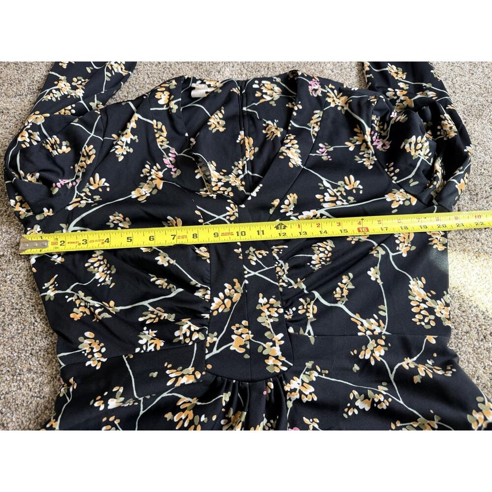 Vintage Floral Maxi Dress Black Cottage Core 70s 80s Long Sleeve Size Large - Picture 5 of 7